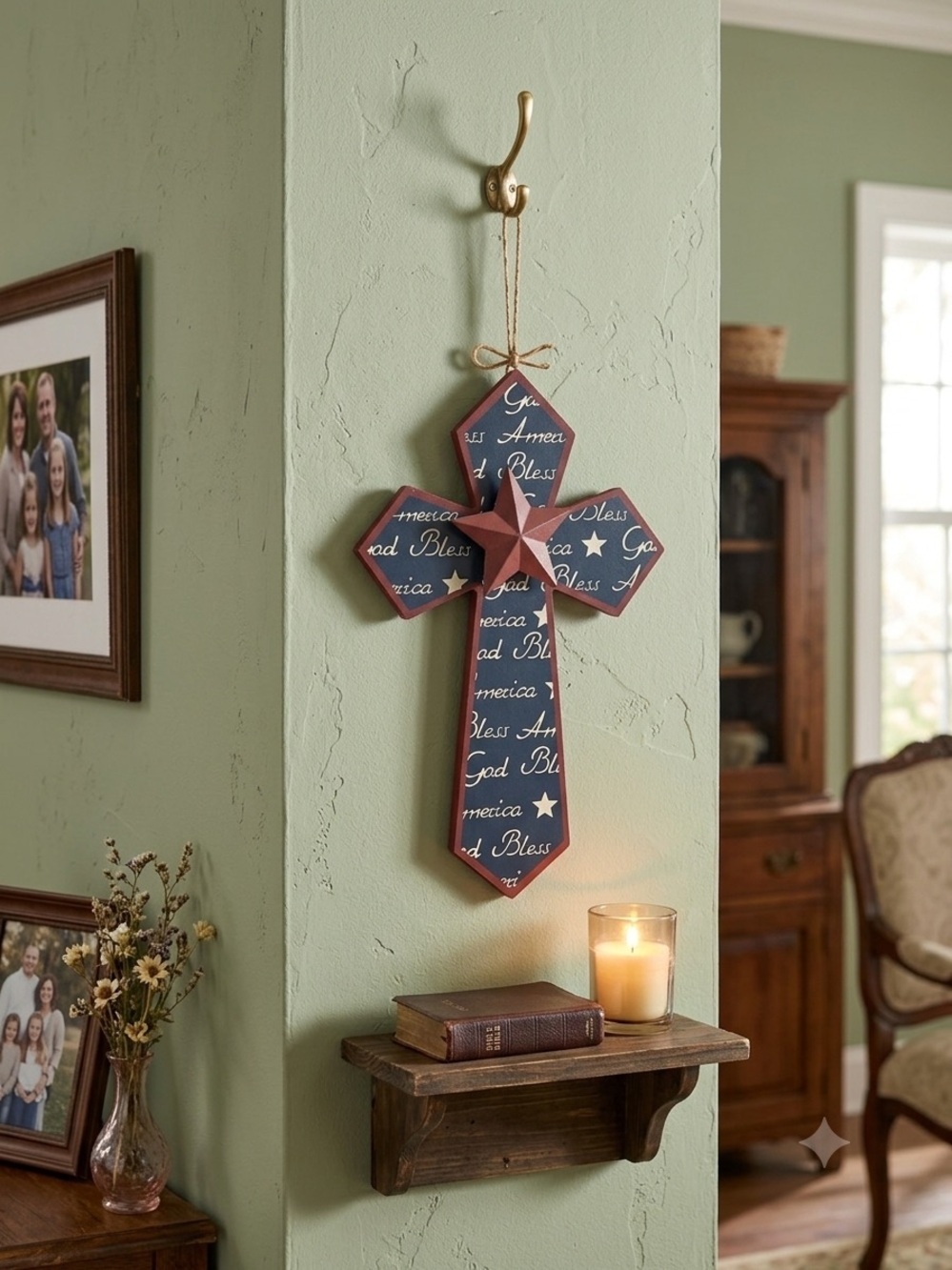 Hobby Lobby Maroon Wooden Cross Wall Hanging- God Bless America